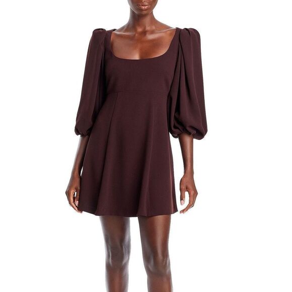 Rebecca Taylor 722243D193 Women Sz 2 Port Brown 3/4 Puffed Sleeve Mini Dress - Picture 1 of 9